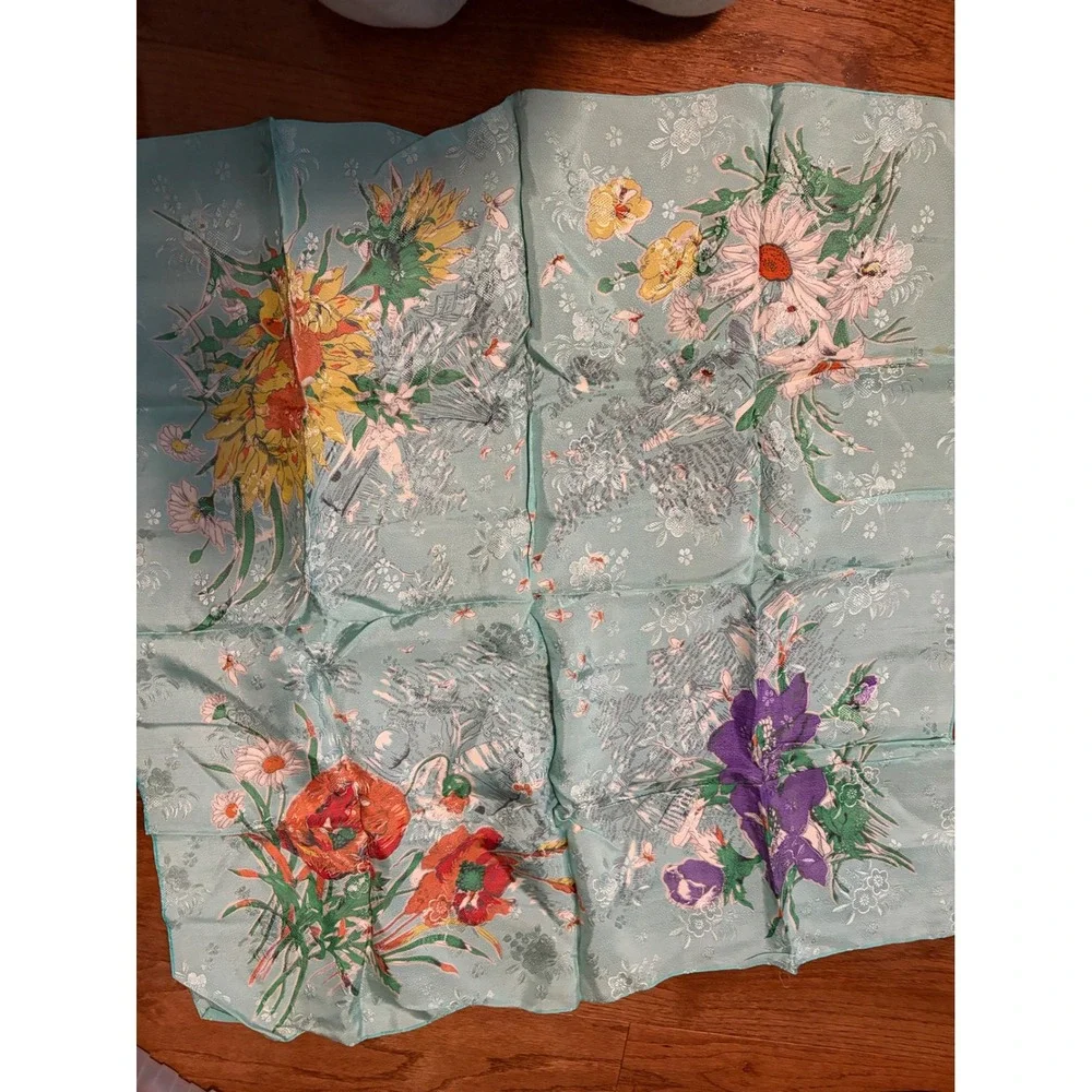 Vintage Floral‎ Print Scarf Lightweight Accessories Fashion Women Made in Japan